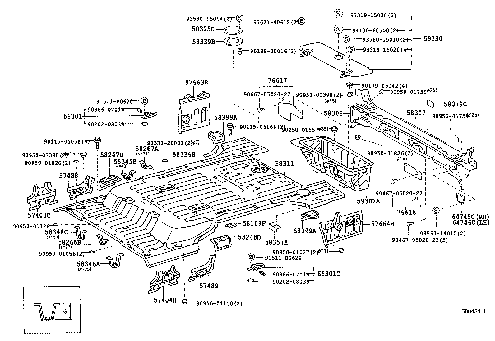 58334-60020 PLATE, REAR FLOOR CROSSMEMBER, CENTER RH product image