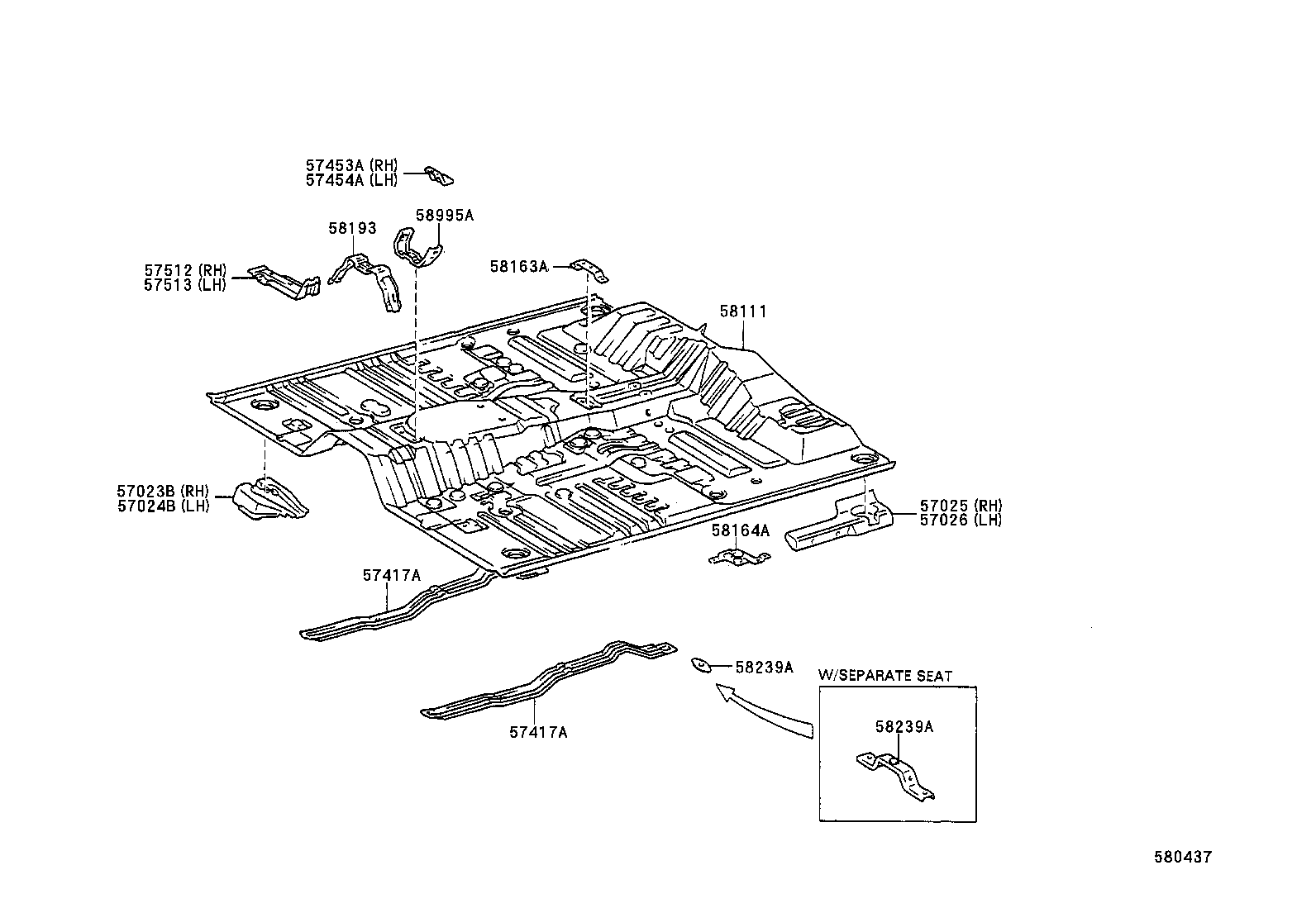 57412-04010 MEMBER, FLOOR SIDE, INNER LH product image