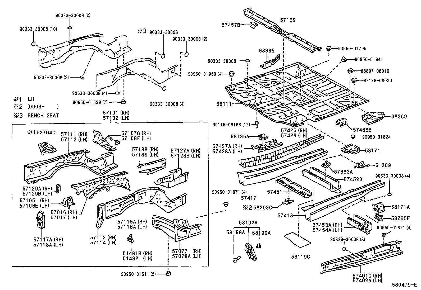 Toyota 57425-08010 REINFORCEMENT, FRONT FLOOR, NO.2 RH