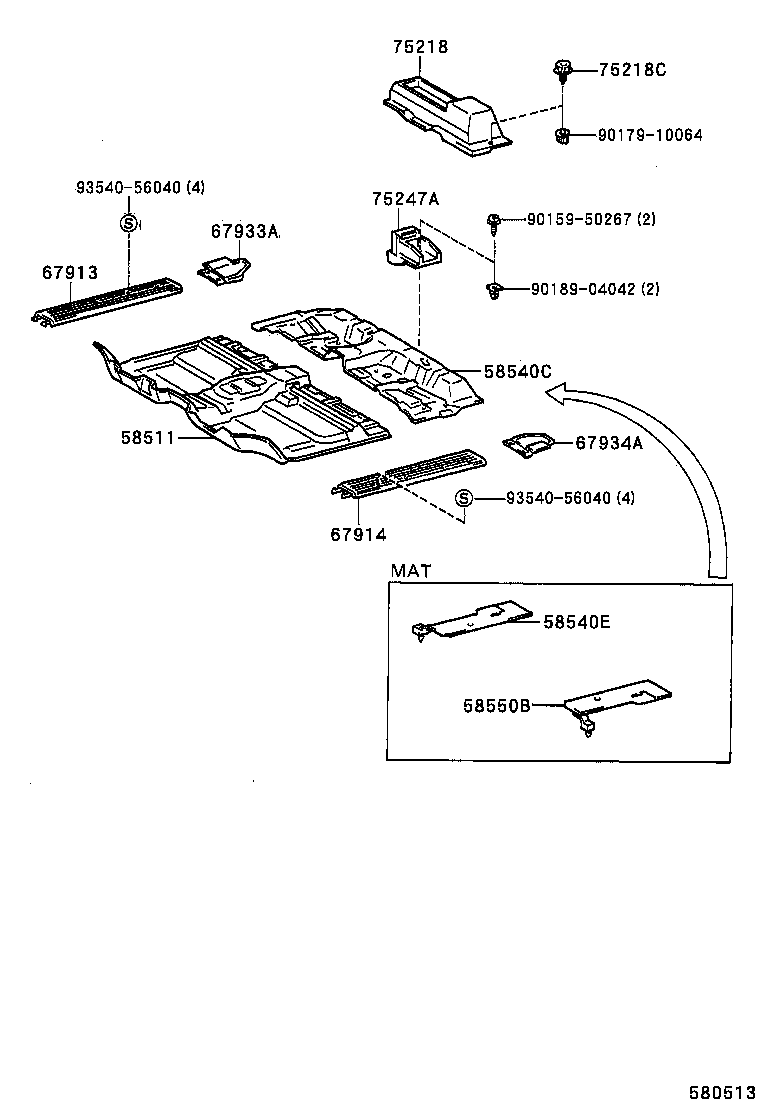 58578-34010 PLATE, REAR FLOOR MAT SUPPORT SIDE, LH product image