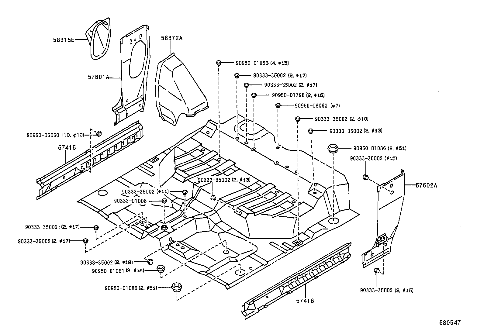 57602-89103 MEMBER SUB-ASSY, REAR FLOOR SIDE, LH product image