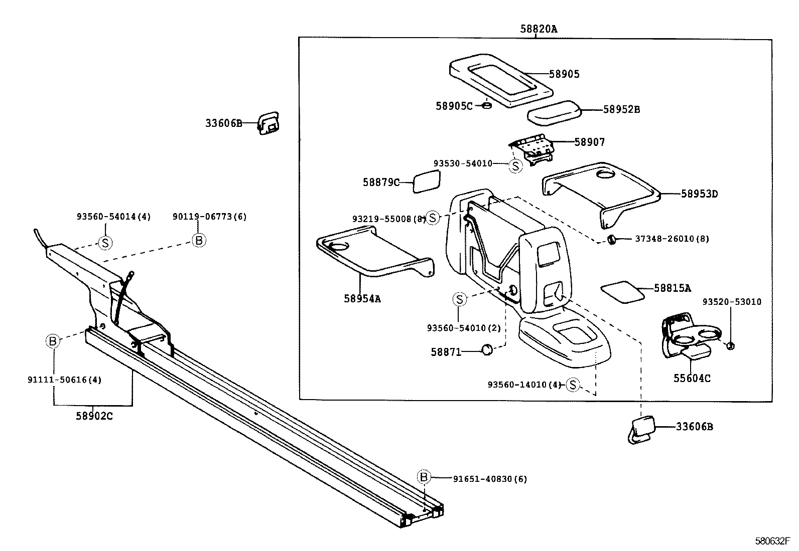 58907-26010 HINGE SUB-ASSY, CONSOLE COMPARTMENT DOOR product image
