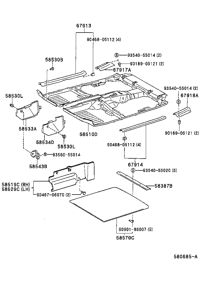 Toyota 58543-42010 BRACKET, FLOOR CARPET, RH