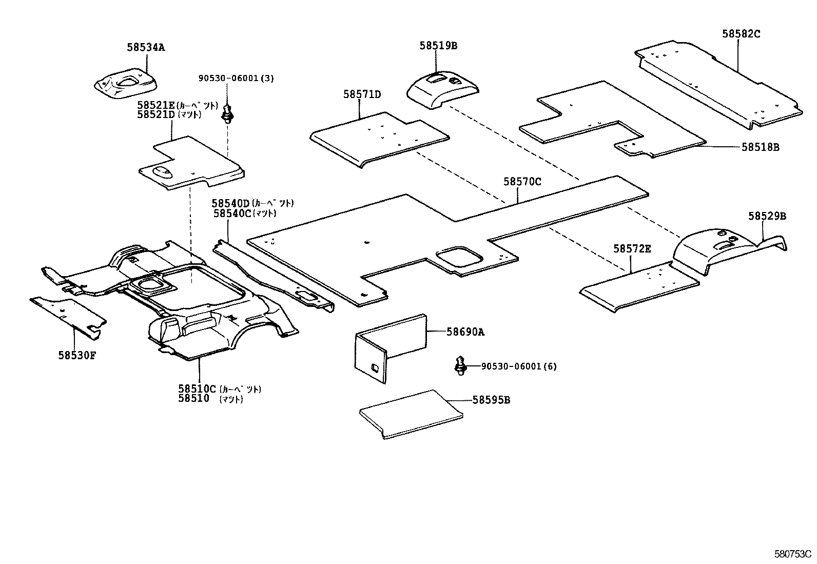 58571-36070-E0 MAT, REAR FLOOR, FRONT RH product image