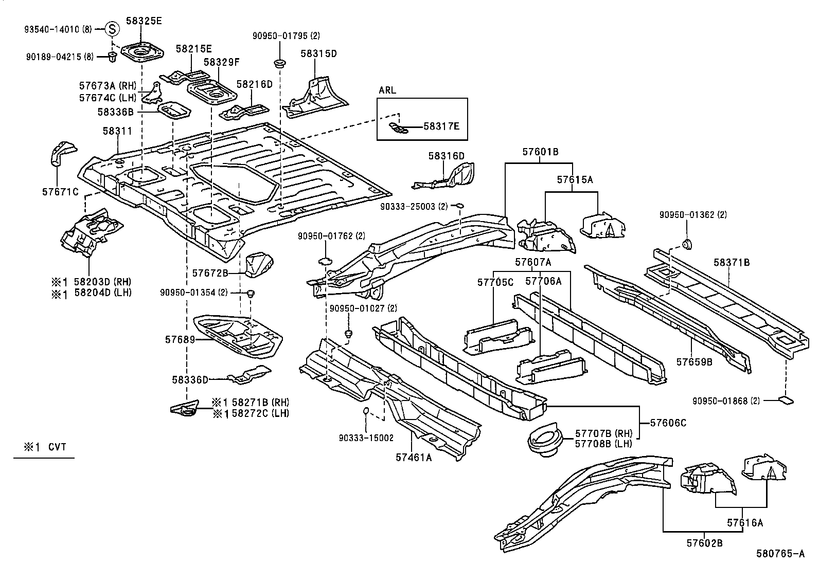 57601-42011 MEMBER SUB-ASSY, REAR FLOOR SIDE, FRONT RH product image