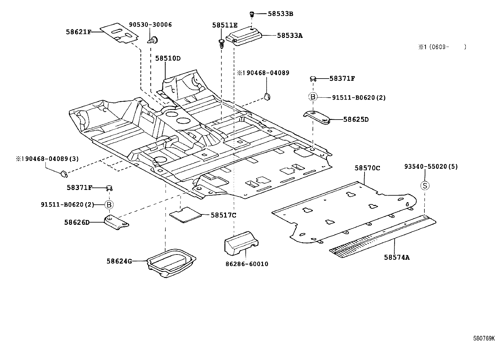 58574-60060-B0 PLATE, REAR FLOOR MAT SUPPORT, REAR product image