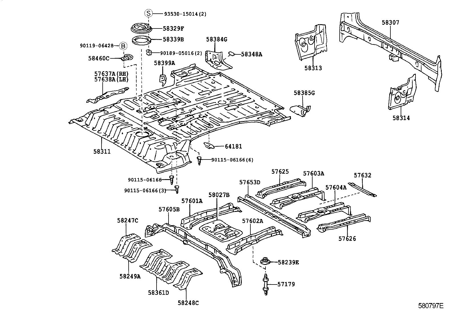 Toyota 57638-60020 REINFORCEMENT, REAR FLOOR SIDE, LH