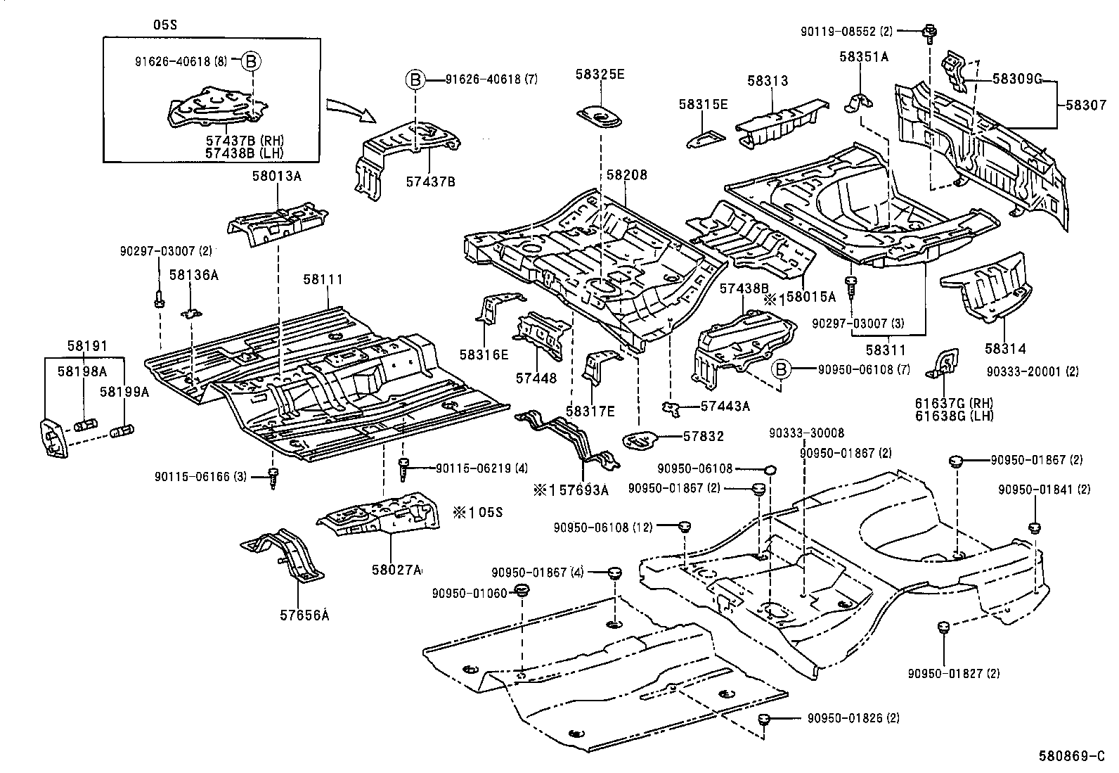 57448-13010 RETAINER, CENTER FLOOR CROSSMEMBER product image