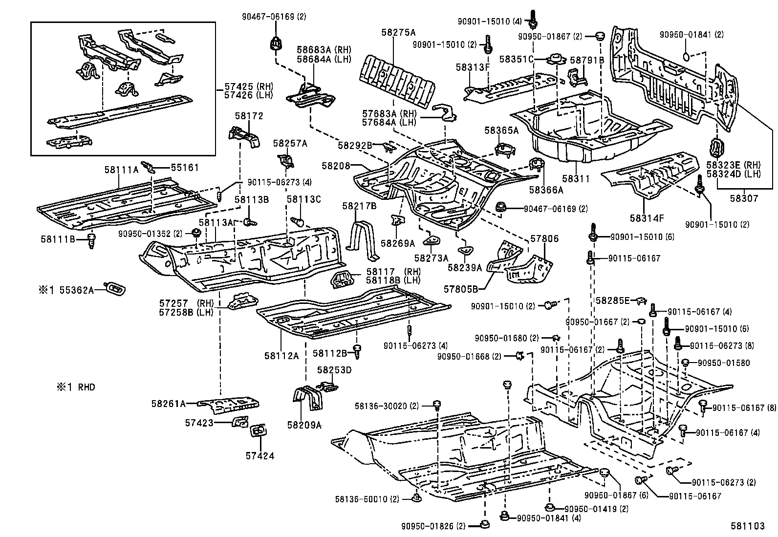 58113-50906 PANEL, FRONT FLOOR, CENTER product image