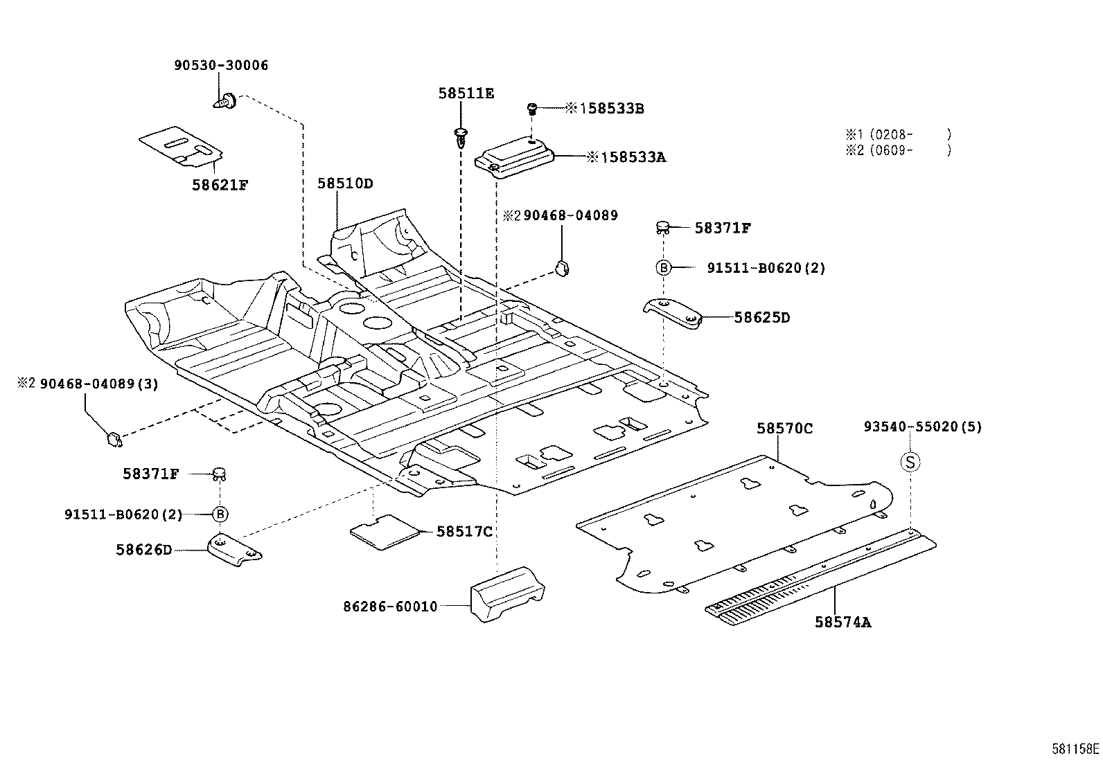 58574-60070-B1 PLATE, REAR FLOOR MAT SUPPORT, REAR product image