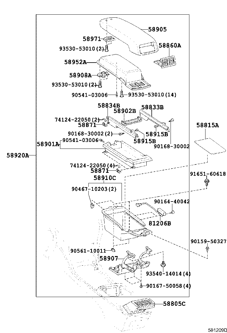 Toyota 58815-50010 CARPET, CONSOLE BOX