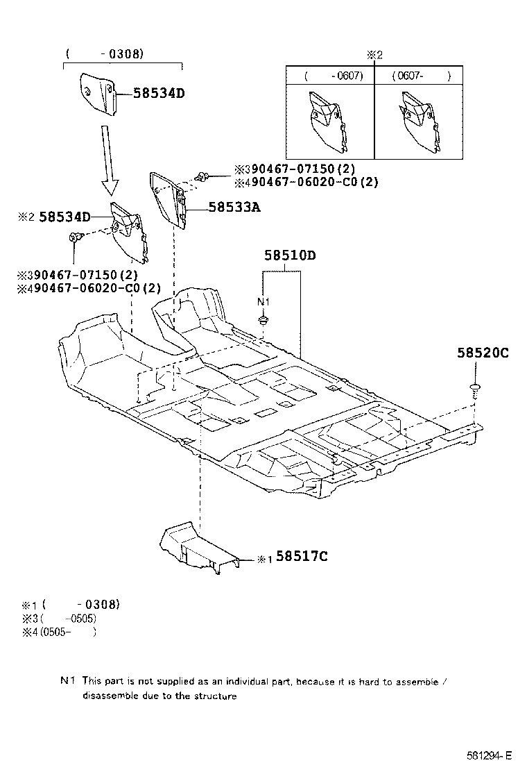 Toyota 58533-48030-B2 COVER, FLOOR CARPET, CENTER RH