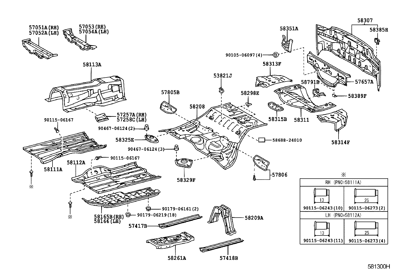 Toyota 57053-24010 REINFORCEMENT SUB-ASSY, FRONT FLOOR CROSS MEMBER, RH