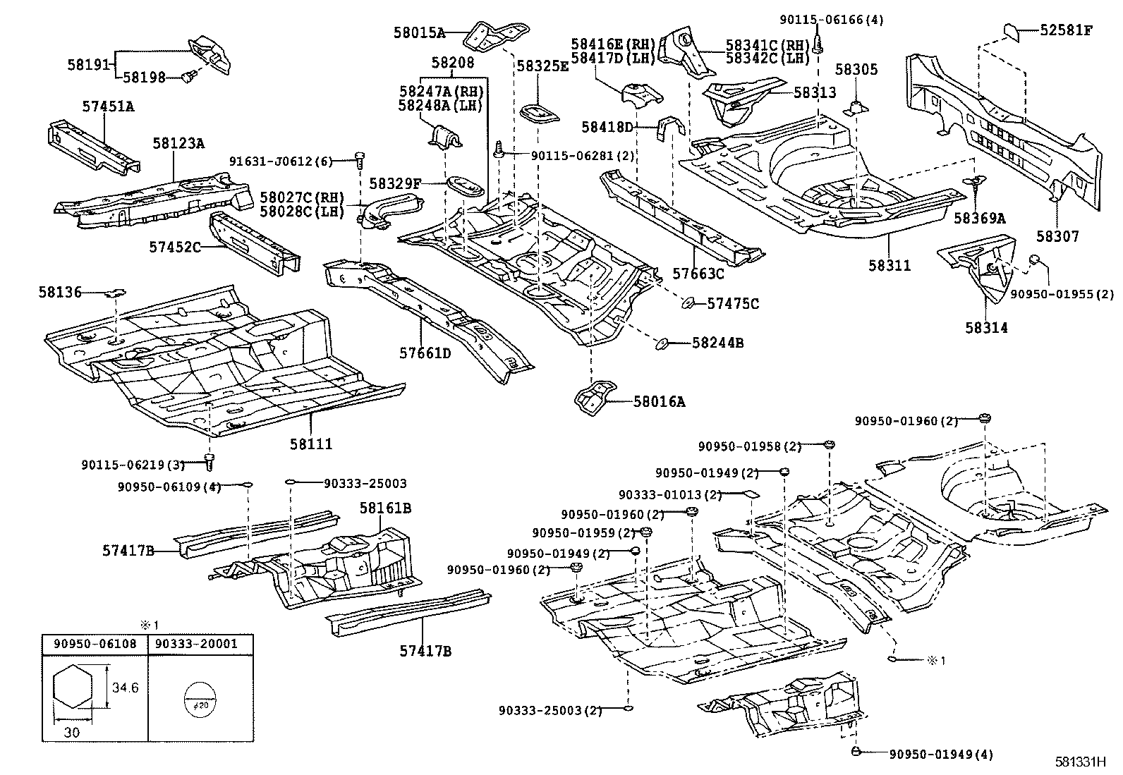 57663-13090 MEMBER, REAR FLOOR CROSS, CENTER product image