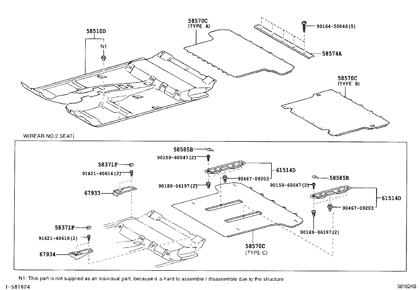 Toyota 58570-35120-E1 CARPET ASSY, REAR FLOOR