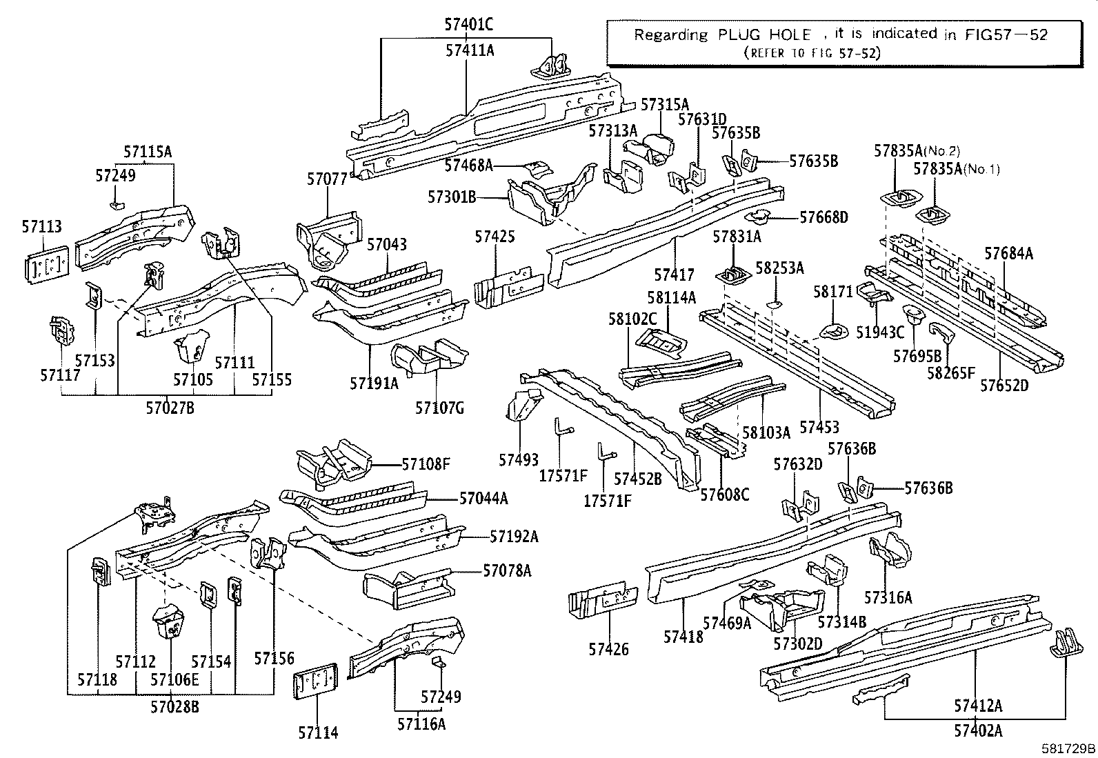 Toyota 57156-08020 REINFORCEMENT, FRONT SIDE MEMBER, NO.3, LH