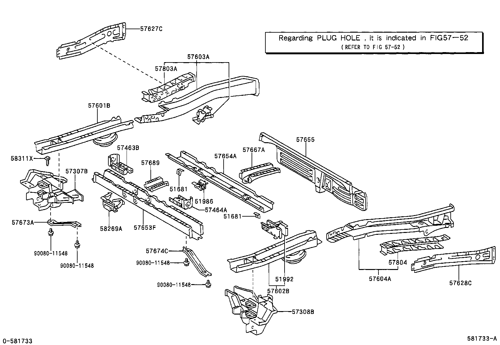 Toyota 57654-08020 MEMBER, REAR FLOOR CROSS, NO.3