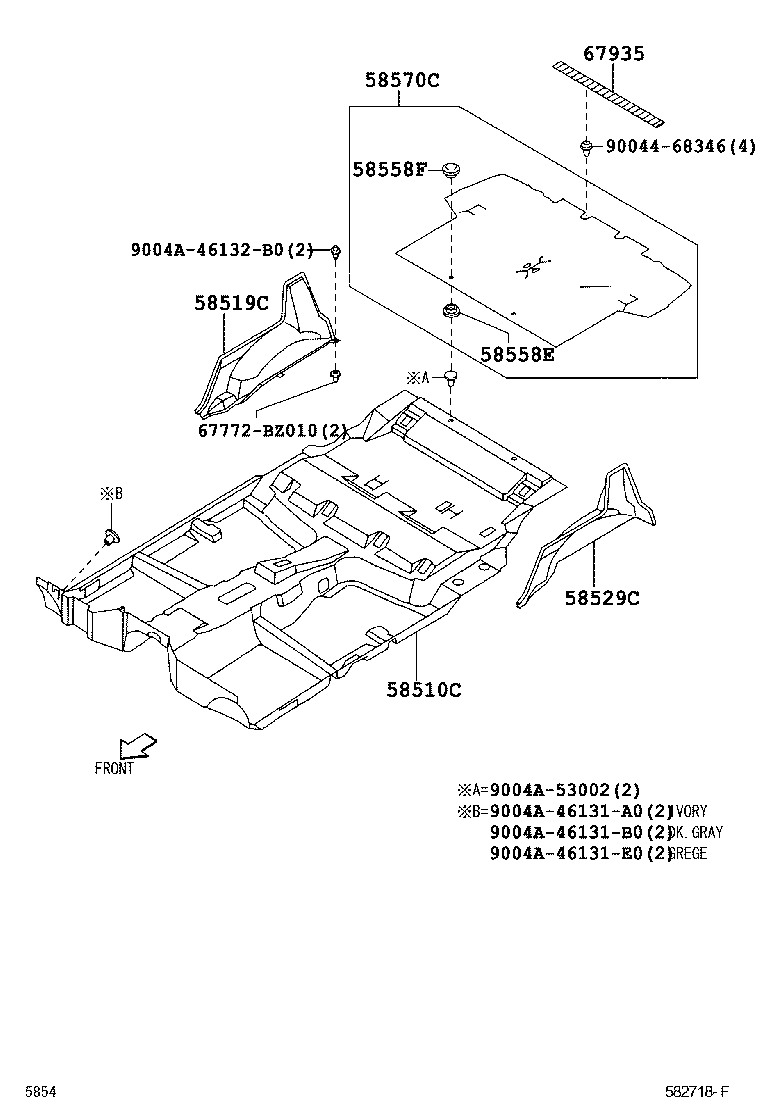 Toyota 58510-BZ080-B0 CARPET ASSY, FRONT FLOOR, FRONT