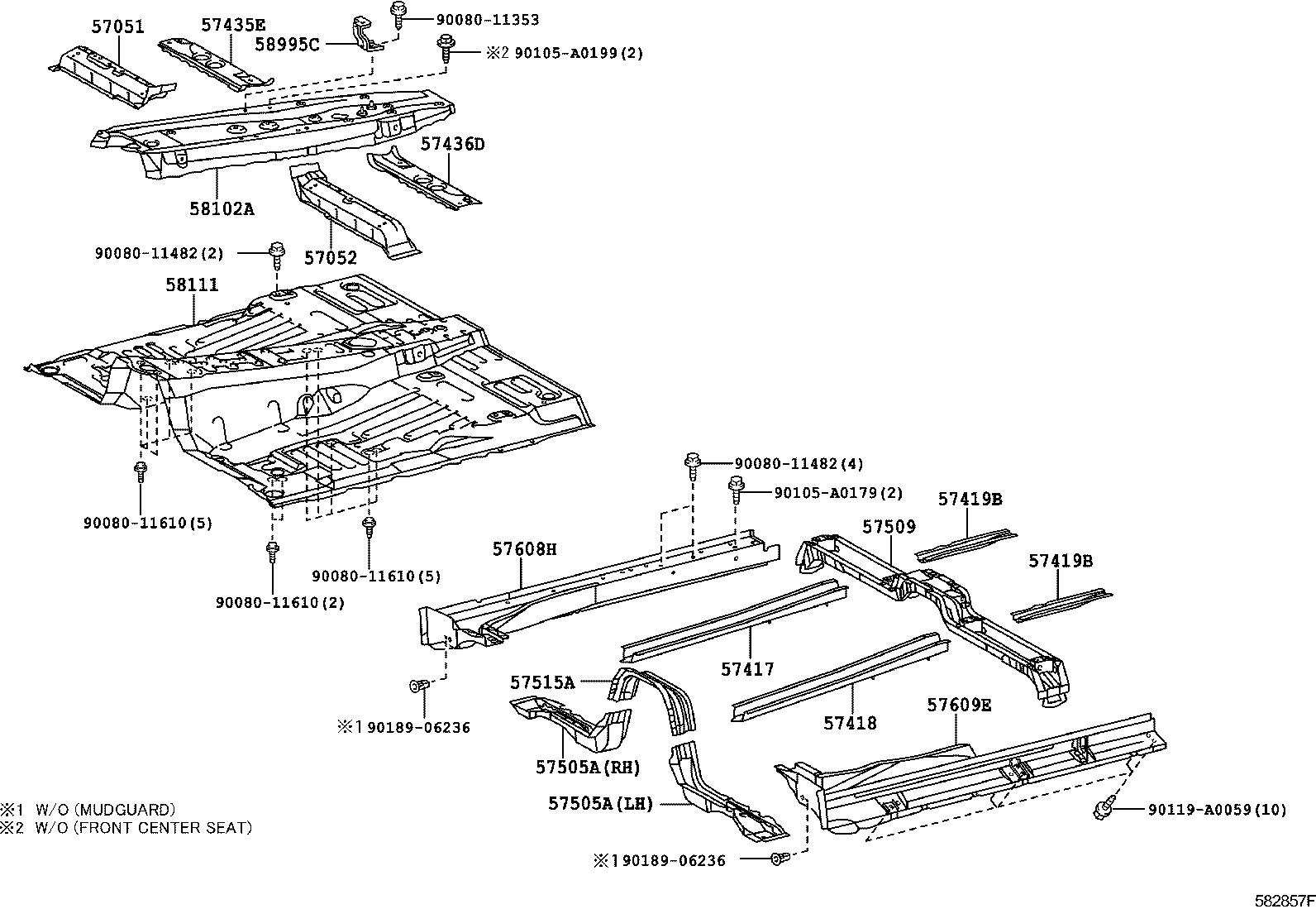 Toyota 57509-0C020 REINFORCEMENT SUB-ASSY, FRONT FLOOR, CENTER
