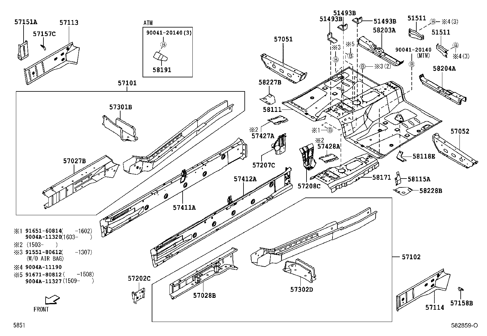 57027-BZ050 MEMBER SUB-ASSY, FRONT SIDE, INNER RH product image