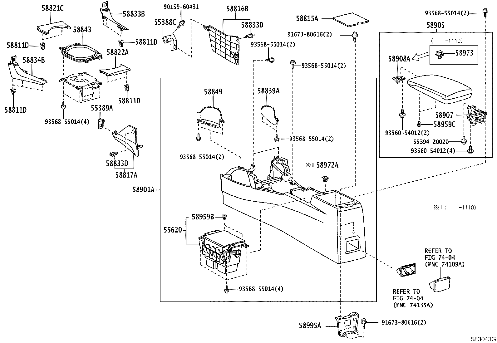 58907-20040 HINGE SUB-ASSY, CONSOLE COMPARTMENT DOOR product image
