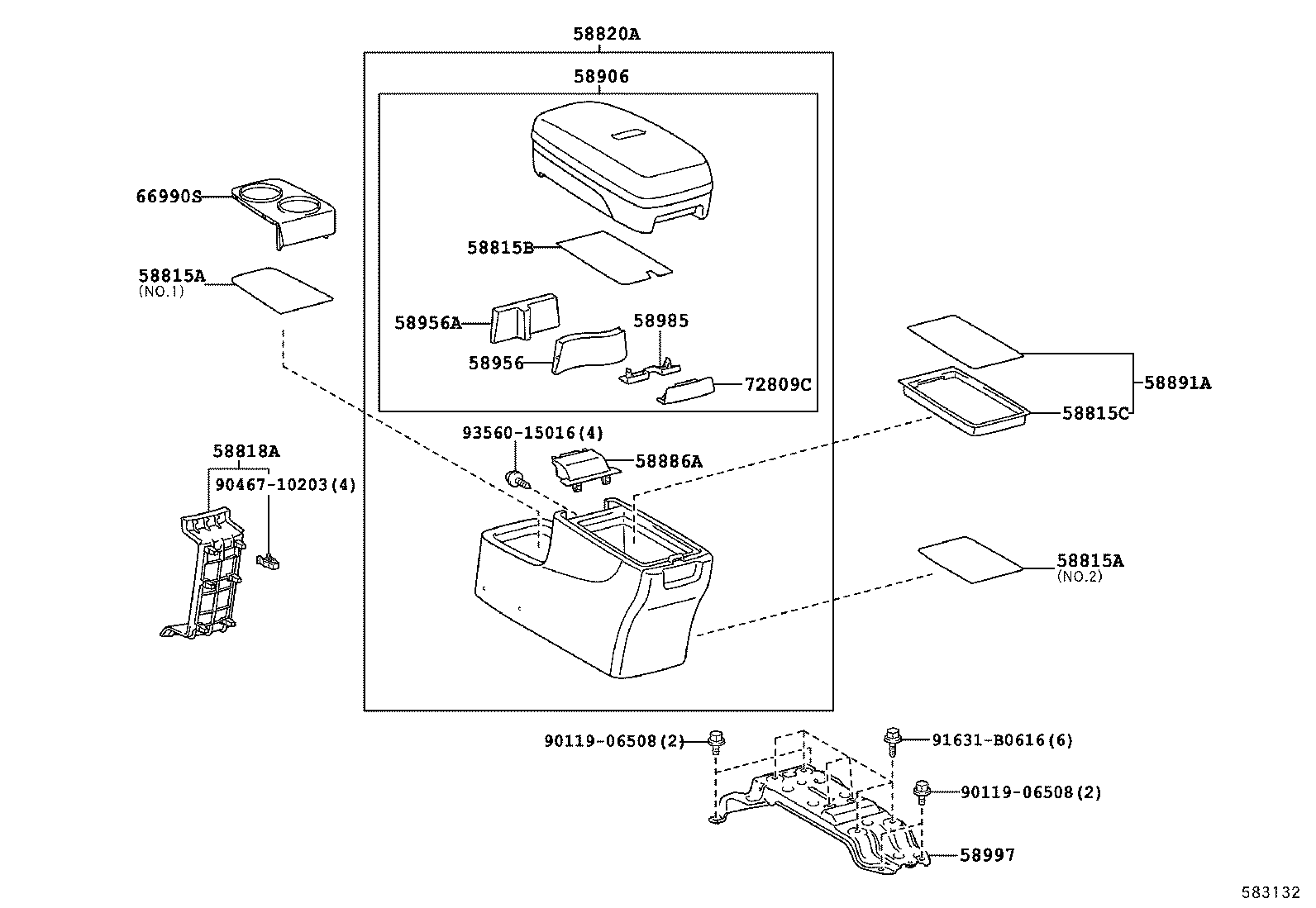 58910-72011-C5 BOX ASSY, CONSOLE, REAR product image