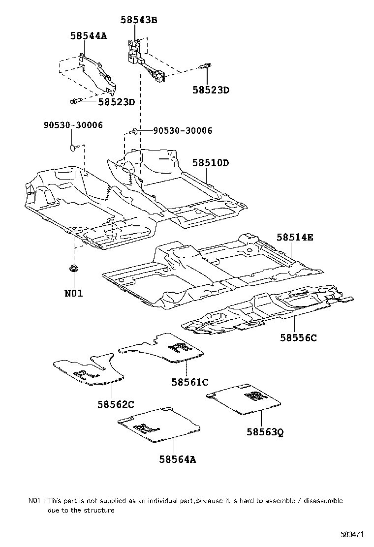58563-0T010 SILENCER, FRONT FLOOR, NO.3 product image
