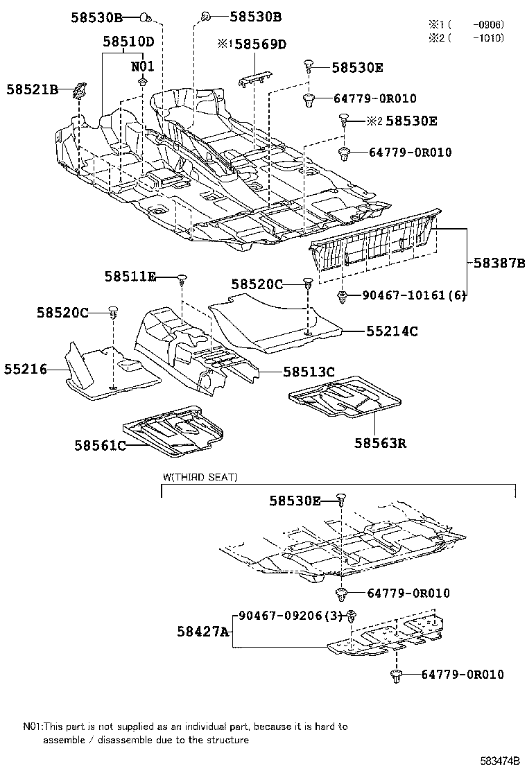 Toyota 58513-0R010 MAT, FLOOR, FRONT CENTER