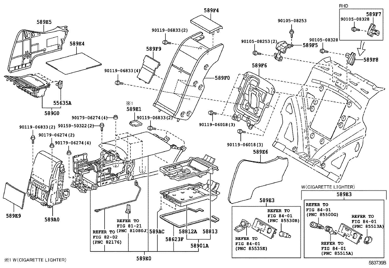 589F6-50030 BRACKET, REAR SEAT CONSOLE BOX, LWR product image