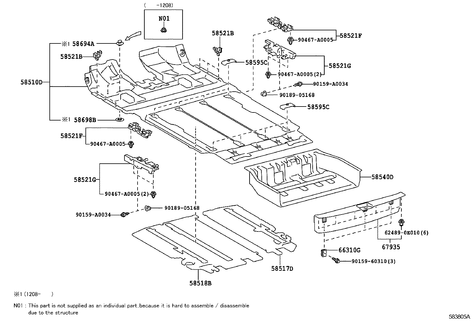 Toyota 58540-08010-B1 CARPET ASSY, FLOOR, REAR