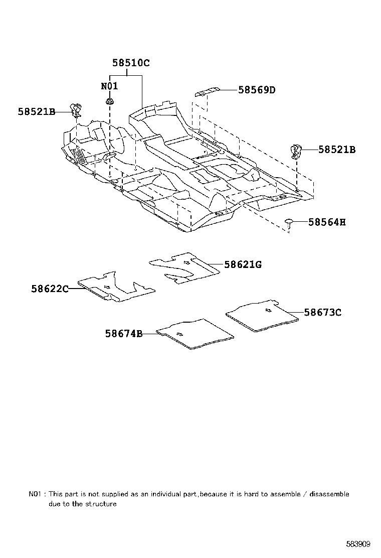 58521-0P020 HOOK, FLOOR CARPET product image