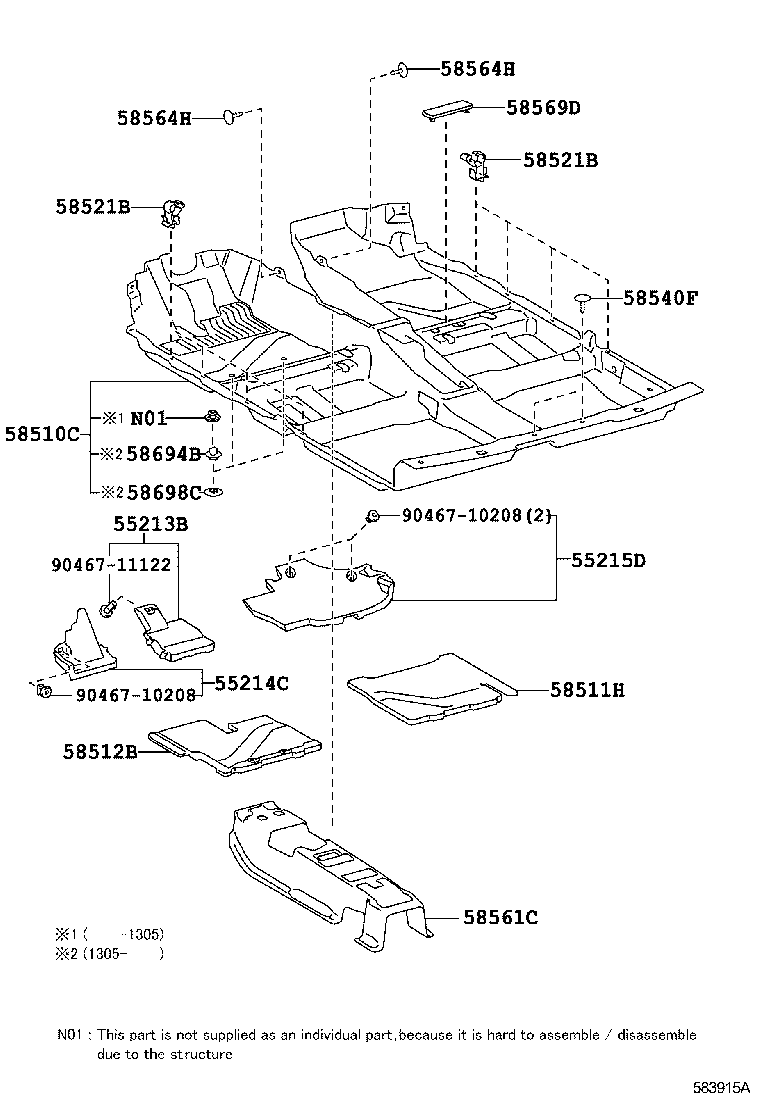 Toyota 58561-21030 SILENCER, FRONT FLOOR, NO.1