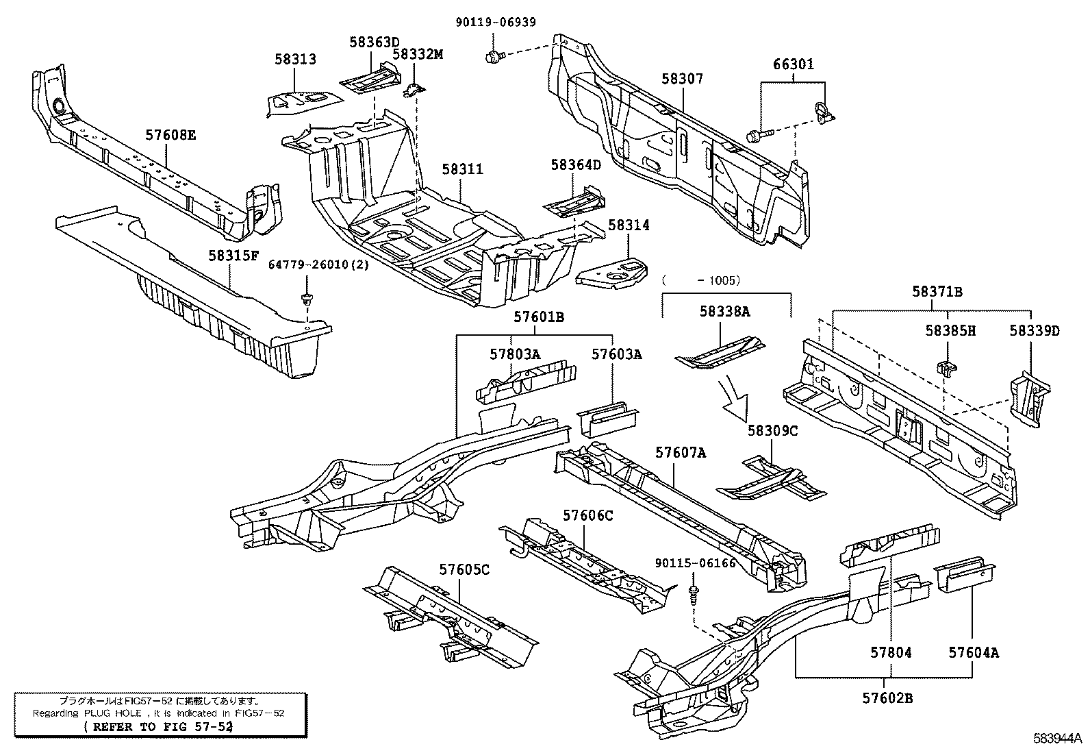 57601-42909 MEMBER SUB-ASSY, REAR FLOOR SIDE, FRONT RH product image