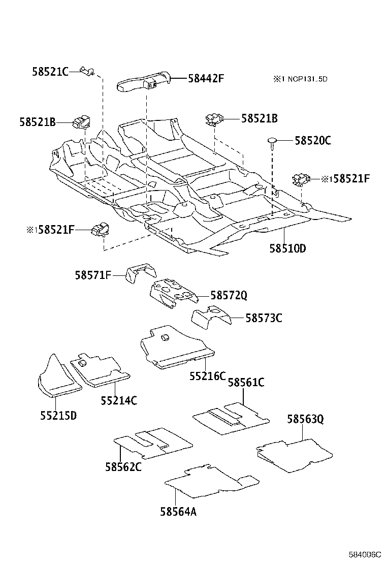 Toyota 58563-52200 SILENCER, FRONT FLOOR, NO.3