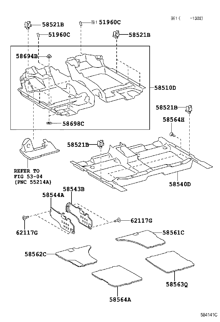 Toyota 58540-06070-A0 CARPET ASSY, FLOOR, REAR