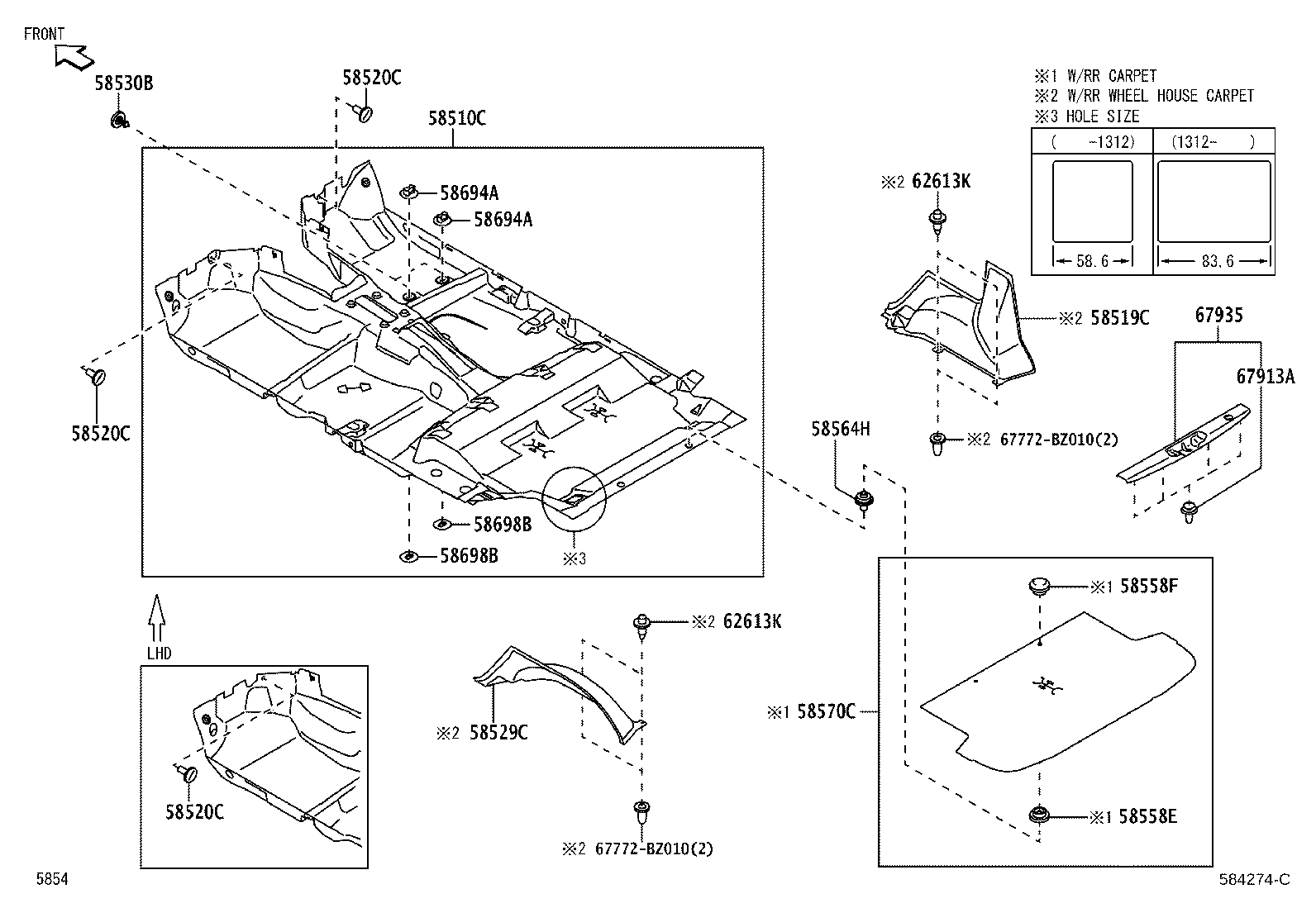 Toyota 58510-BZP40-C0 CARPET ASSY, FRONT FLOOR, FRONT