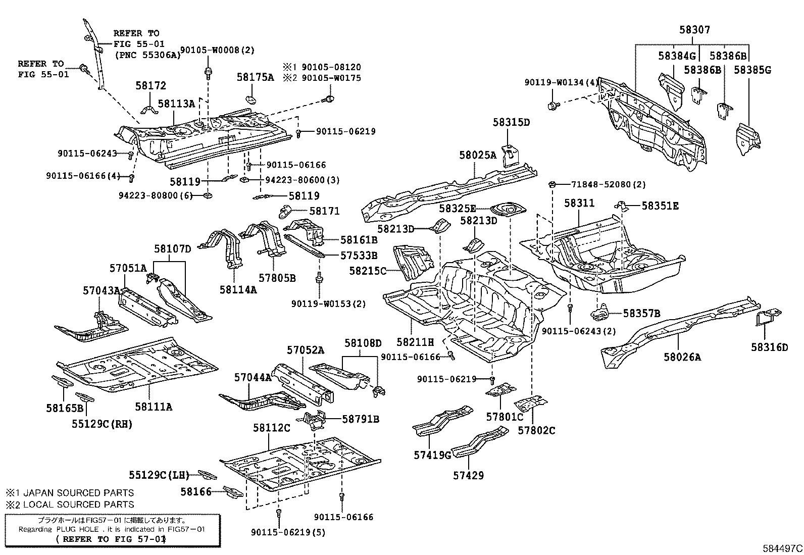 57419-0D080 REINFORCEMENT, FRONT FLOOR UNDER, REAR RH product image