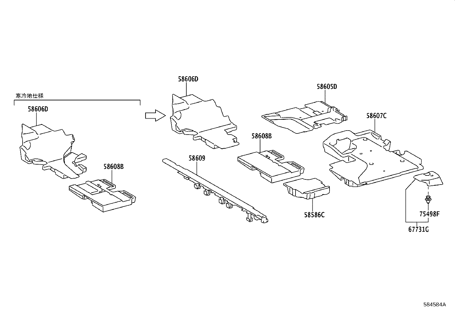 58607-52050 PAD SUB-ASSY, FRONT FLOOR SILENCER, REAR RH product image