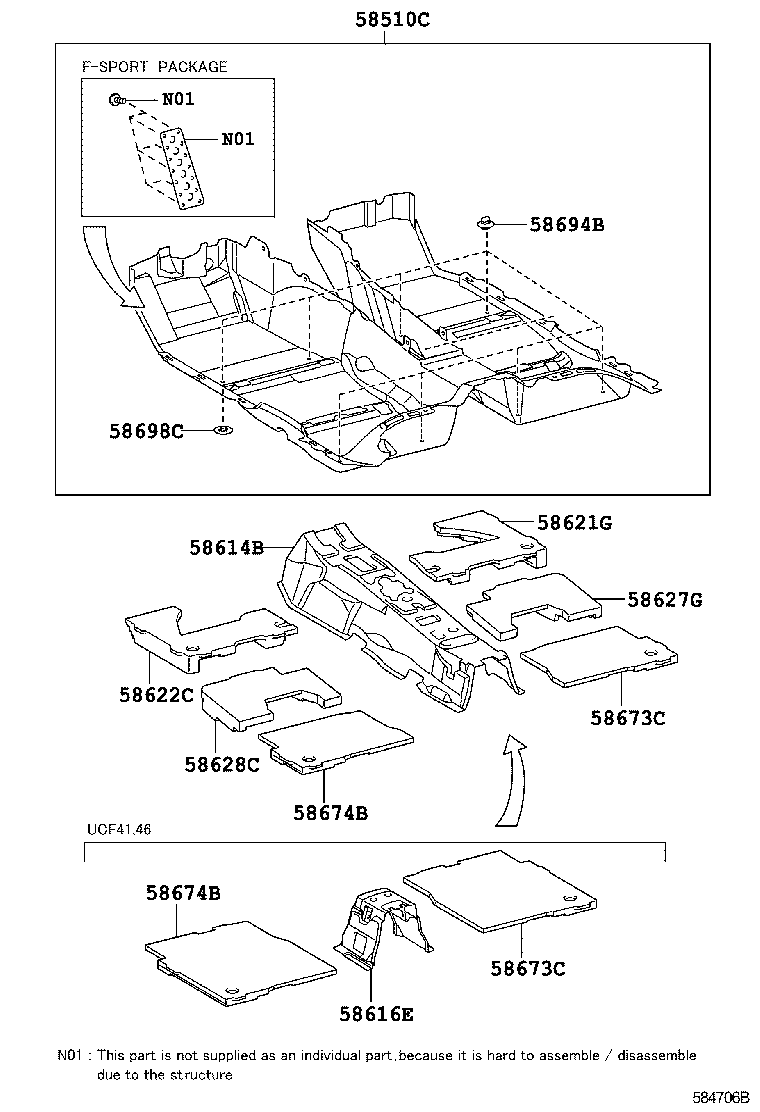 Toyota 58673-50030 PAD, REAR FLOOR SILENCER, NO.1