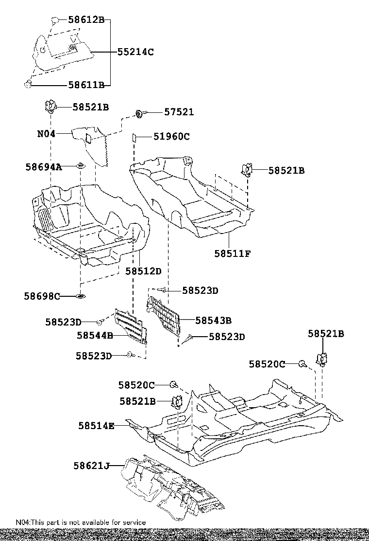 Toyota 58544-07010 BRACKET, FLOOR CARPET, LH