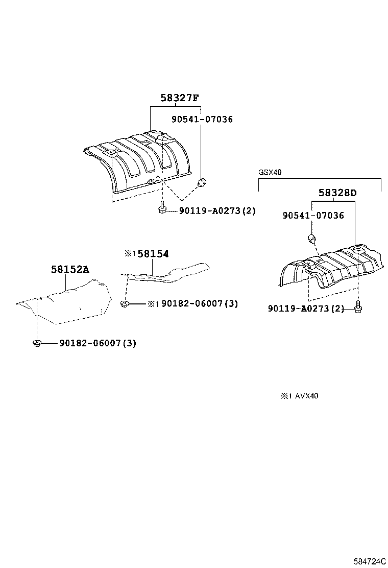 Toyota 58154-07020 INSULATOR, FRONT FLOOR HEAT, NO.2 LOWER