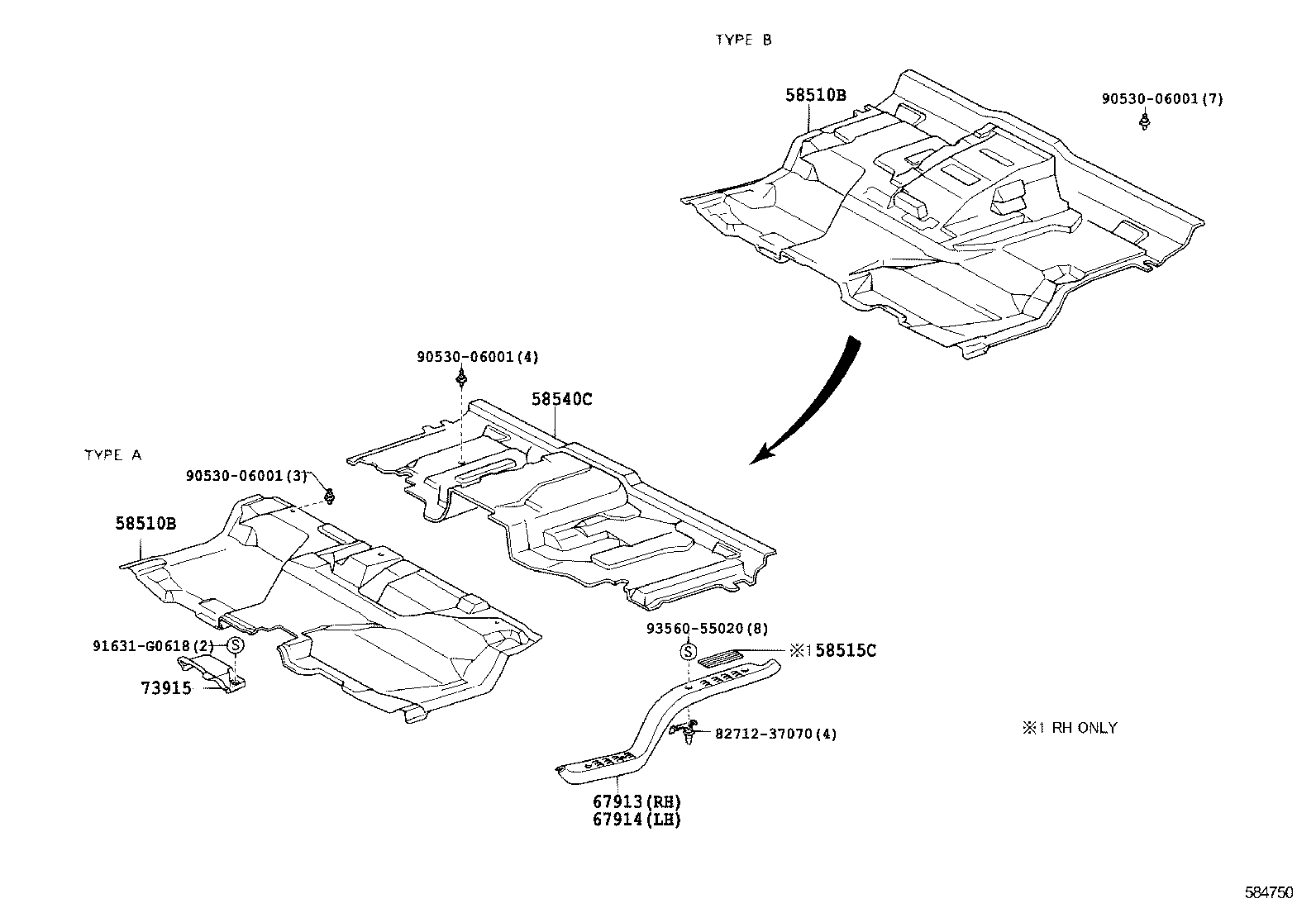 58540-37040-B1 MAT ASSY, FLOOR, REAR product image