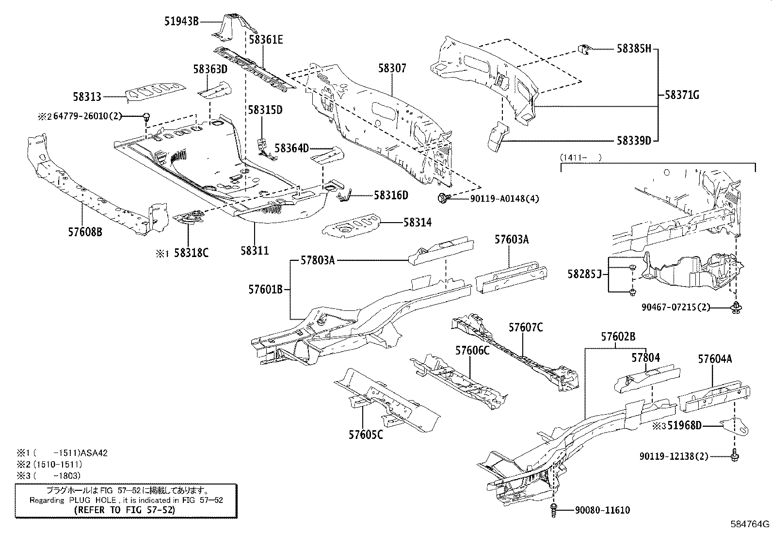 Toyota 57601-0R050 MEMBER SUB-ASSY, REAR FLOOR SIDE, FRONT RH