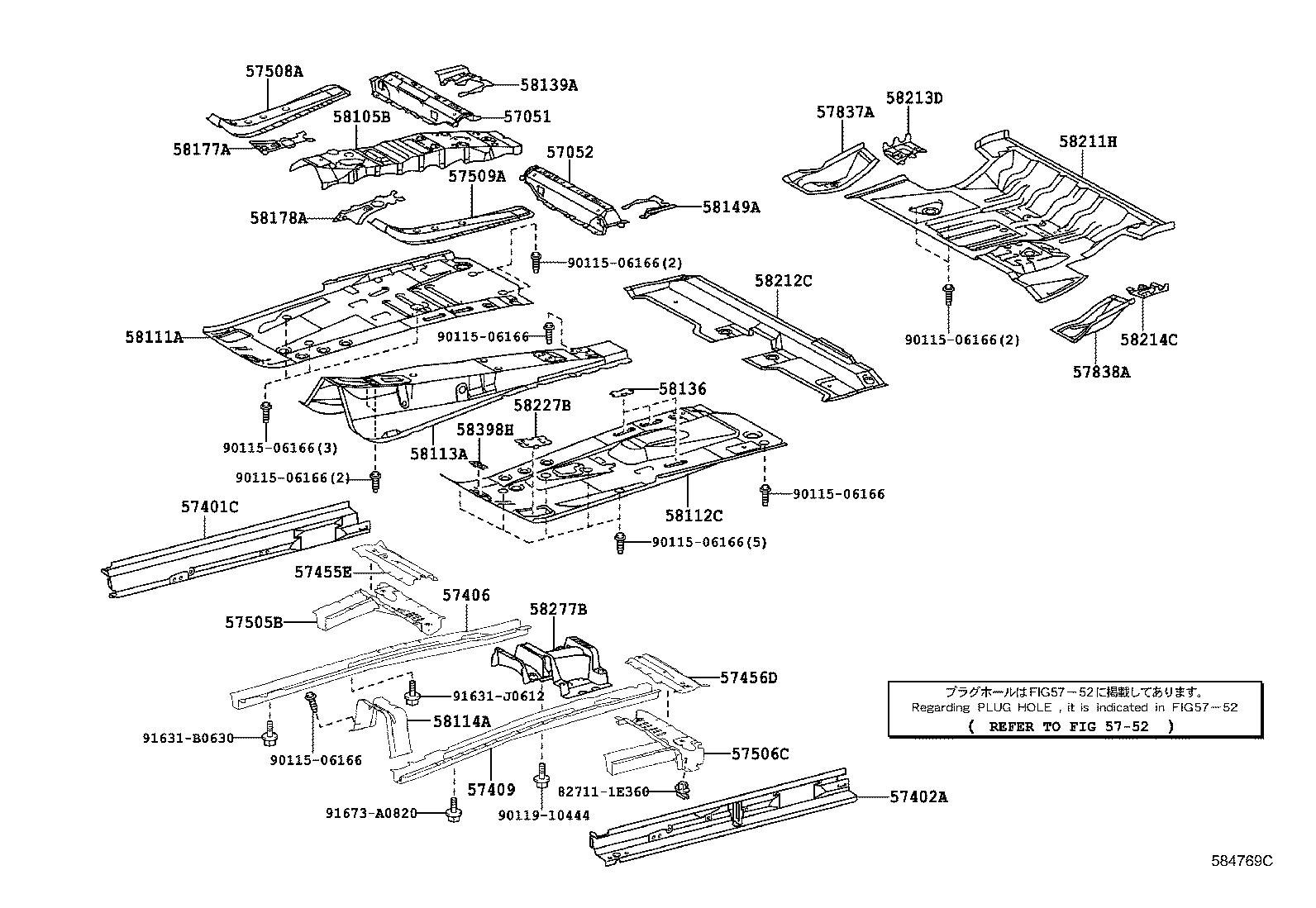 57406-42011 MEMBER SUB-ASSY, MAIN FLOOR SIDE, RH product image