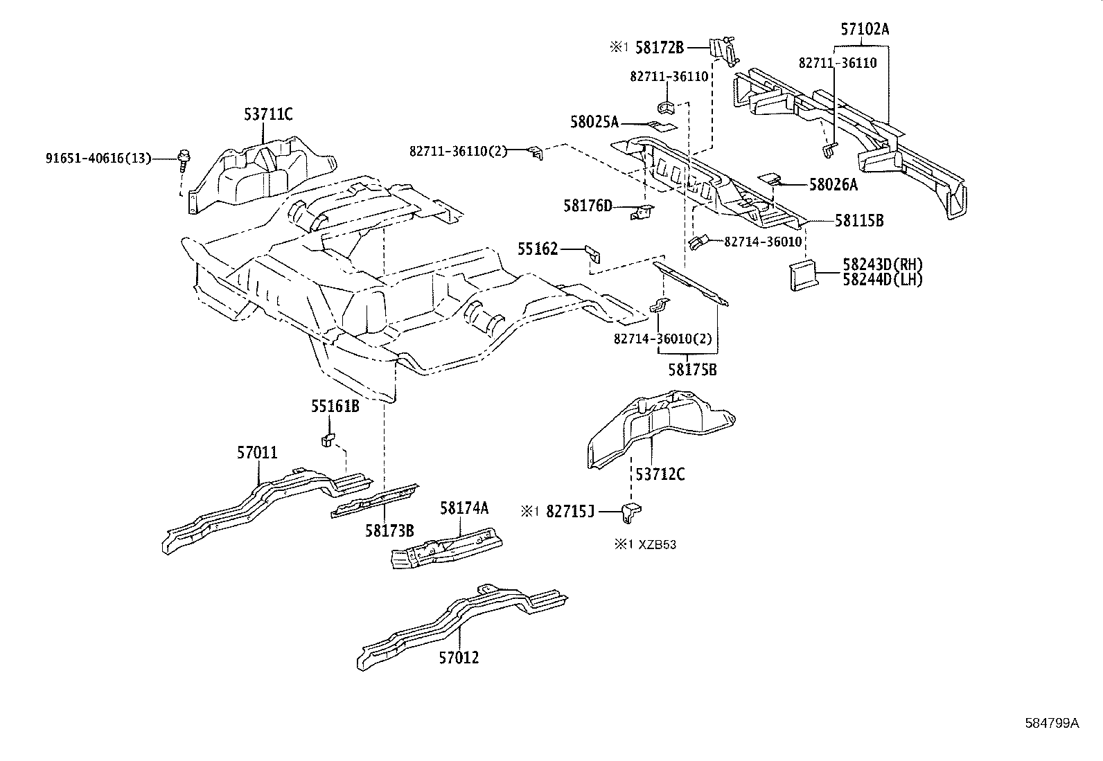 57101-0S030 CROSSMEMBER SUB-ASSY, FLOOR, NO.1 product image