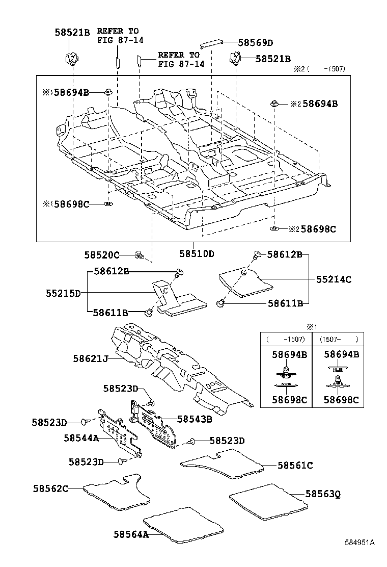 58544-33100 BRACKET, FLOOR CARPET, LH product image
