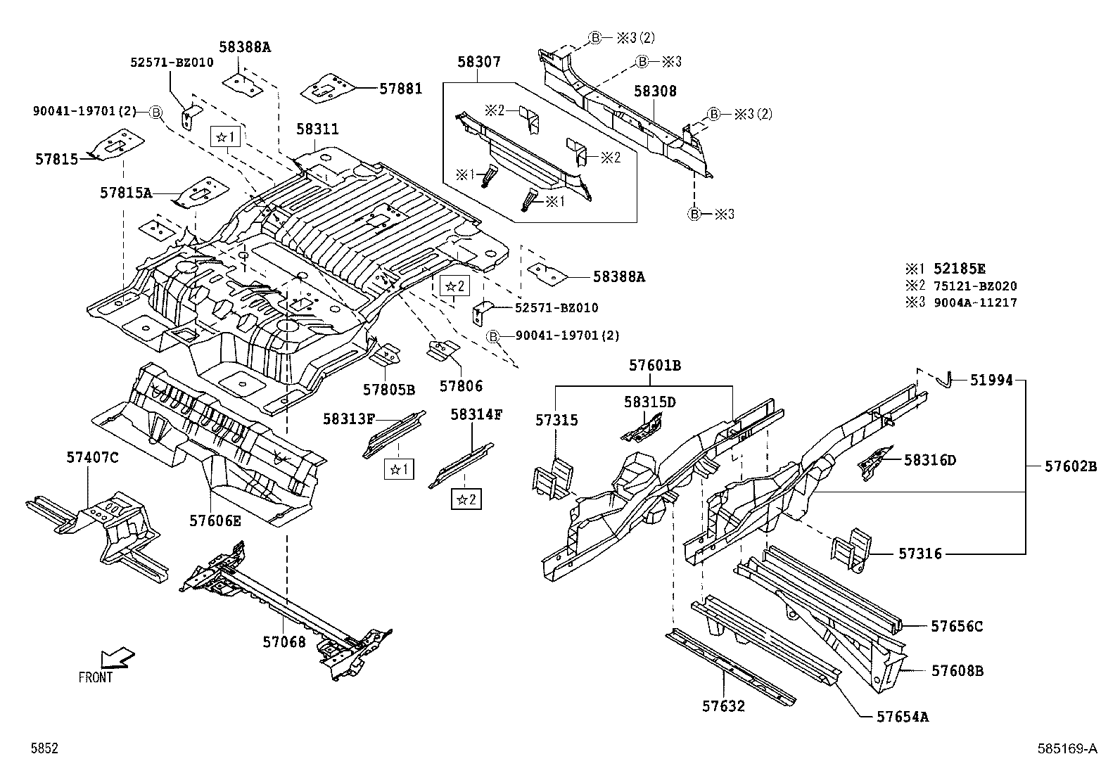 57787-BZ010 REINFORCEMENT SUB-ASSY, REAR FLOOR SIDE MEMBER, RH product image