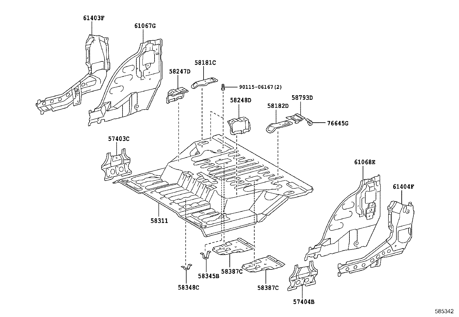 58348-60150 BRACKET, REAR FLOOR HEAT INSULATOR, NO.3 product image
