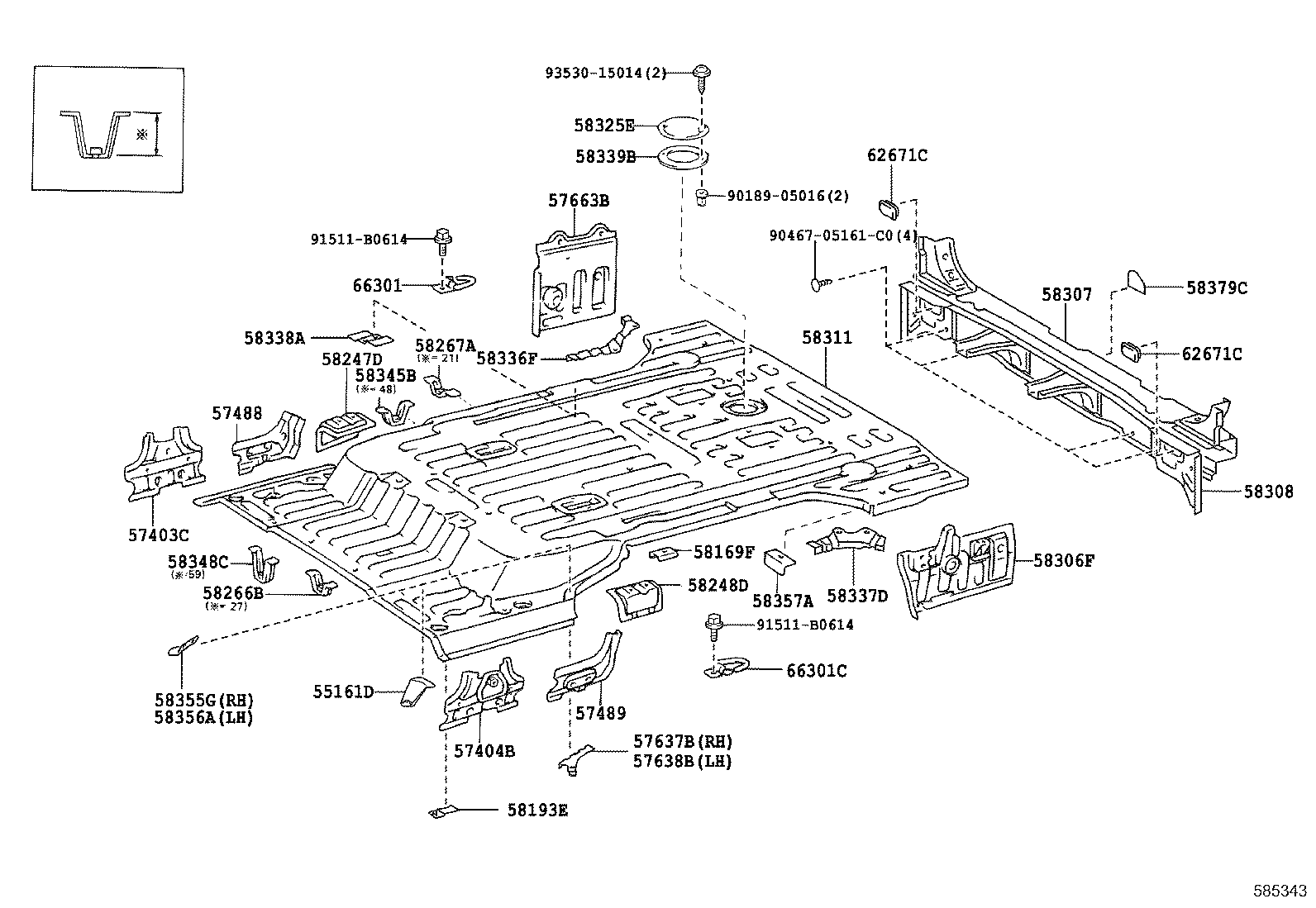 58348-60150 BRACKET, REAR FLOOR HEAT INSULATOR, NO.3 product image