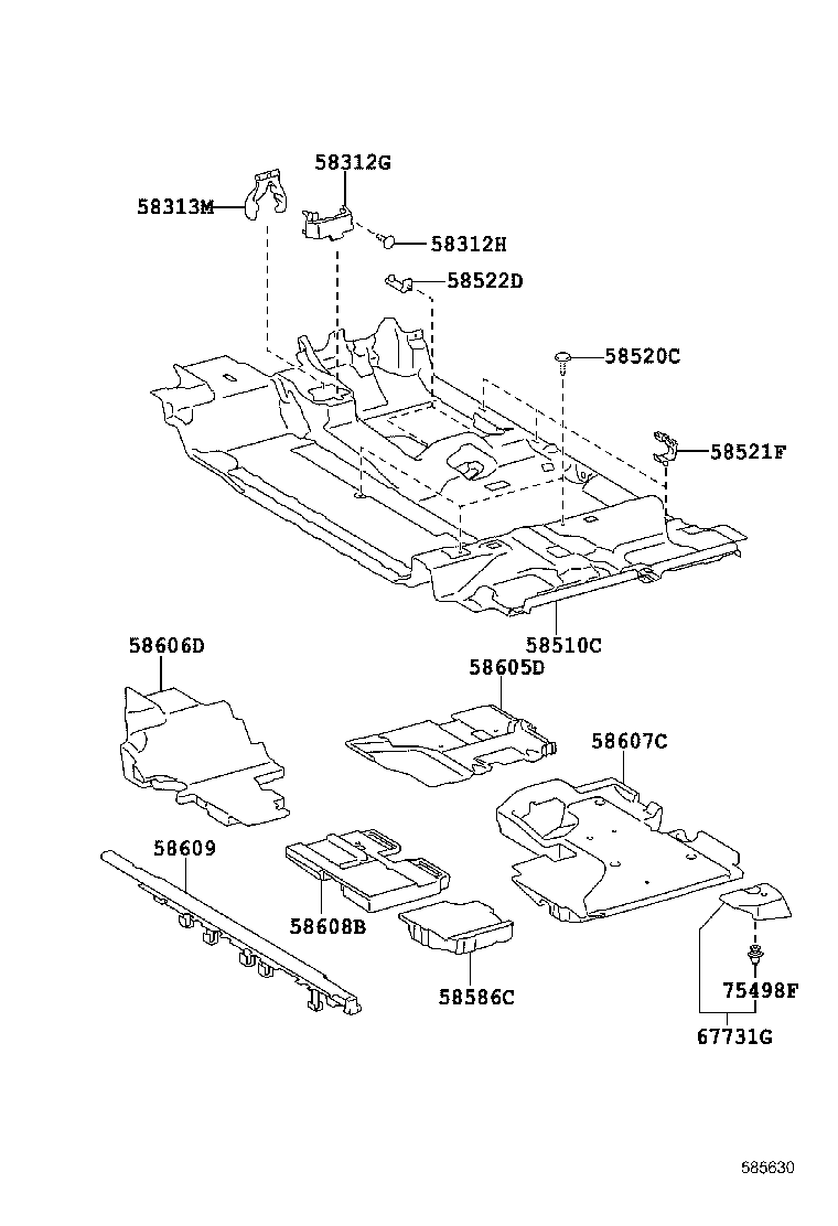 58607-52030 PAD SUB-ASSY, FRONT FLOOR SILENCER, REAR RH product image
